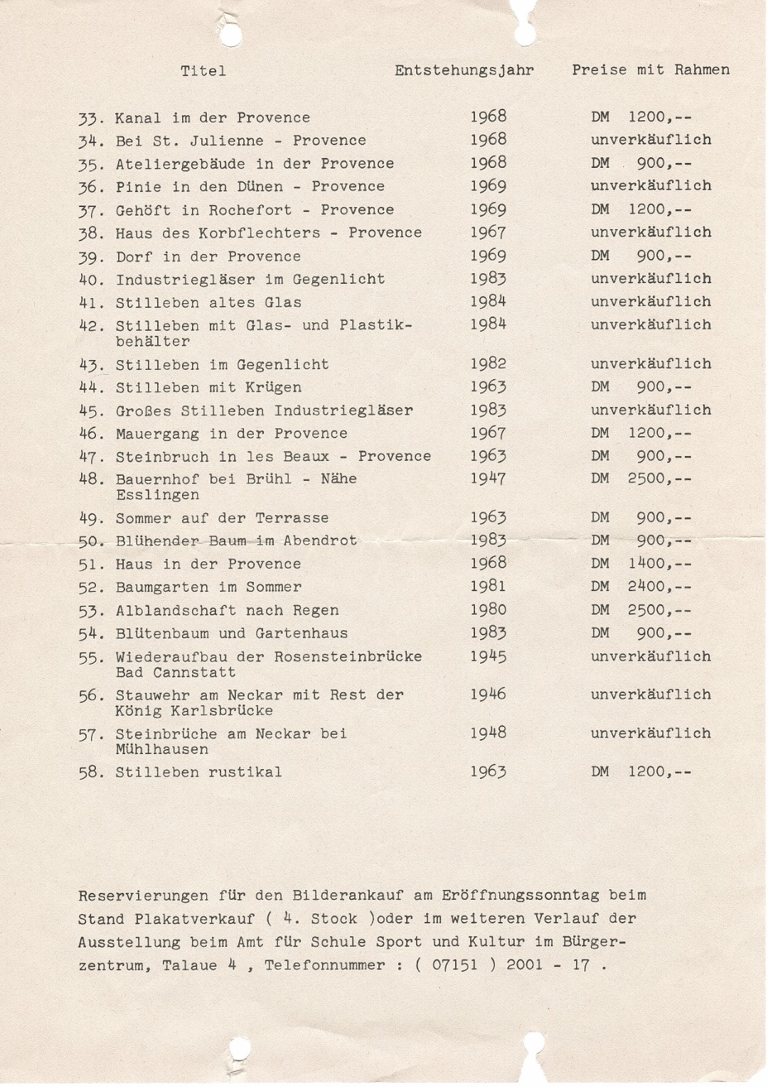 zz Preisliste Waiblingen Kunst Ausstellung Hermann Woelpert Maler 2